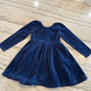 Blue velvet girls dress with pockets